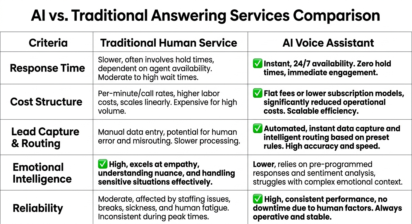 AI vs. Traditional Answering Services Comparison